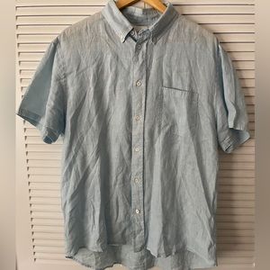 Billy Reid Short Sleeve Blue Linen Shirt Size Large